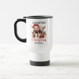 Rustic Country Christmas Wishes Cute Pig Travel Mug