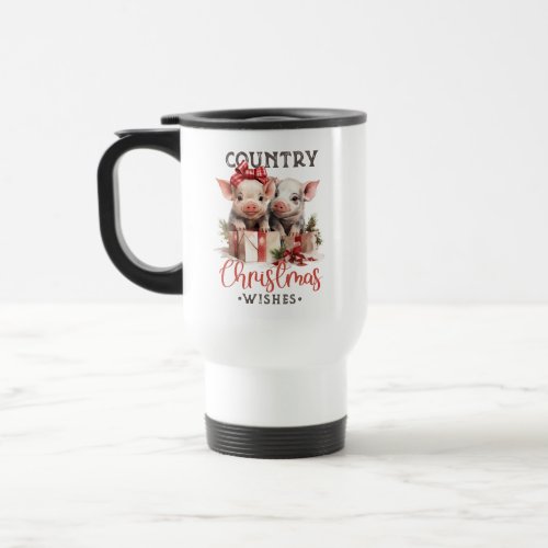 Rustic Country Christmas Wishes Cute Pig Travel Mug