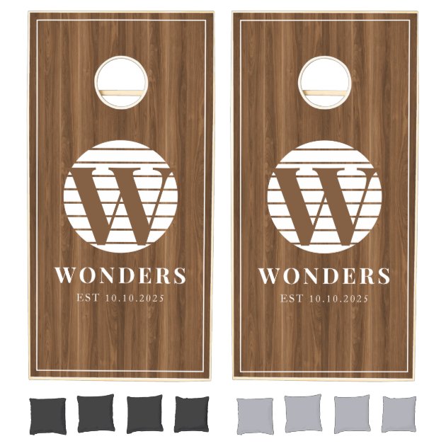 Rustic Country circle Wooden Family Name monogram Cornhole Set