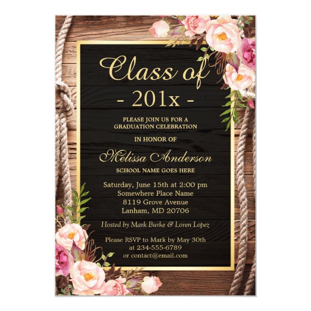 Rustic Country Class Of 2018 Graduate Wood Floral Invitation