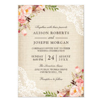 Rustic Country Classy Floral Lace Burlap Wedding Card