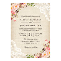 Rustic Country Classy Floral Lace Burlap Wedding Invitation
