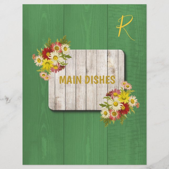 Rustic country colorful recipe organizer divider (Front)