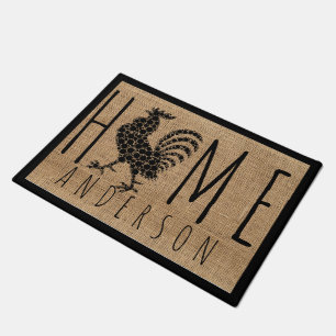 Rustic Country Cool Chick Faux Burlap Family Name Doormat