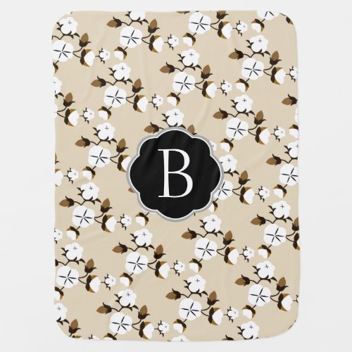 Rustic Country Cotton Flowers  Babys Initial Swaddle Blanket