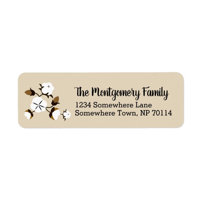 Rustic Country Cotton Flowers & Family Name Label (Front)
