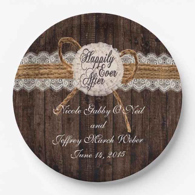 Rustic Country Couple Photo Wedding Dinner Paper Plates (Front)