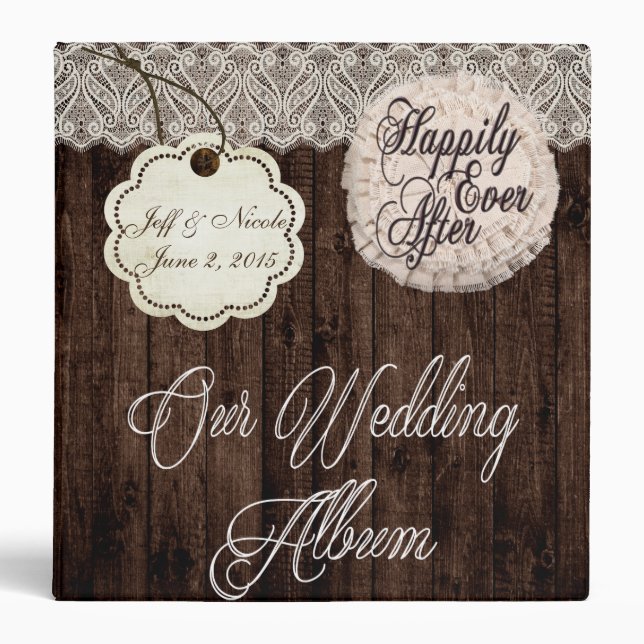 Rustic Country Couple Photo Wedding Photo Album 3 Ring Binder (Front)