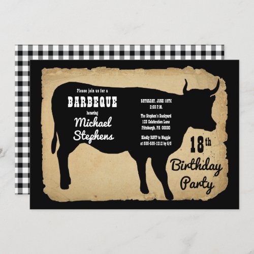 Rustic Country Cow 18th Birthday Party Barbeque Invitation