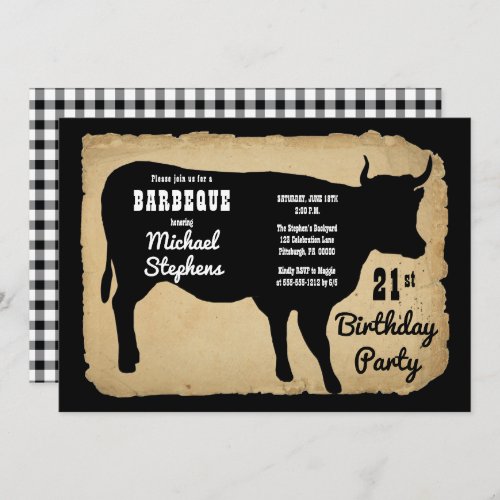 Rustic Country Cow 21st Birthday Party Barbeque Invitation