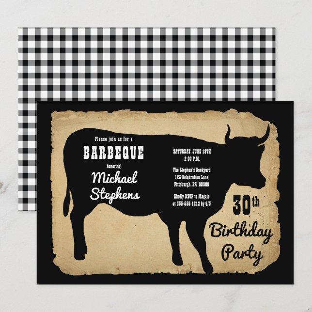 Rustic Country Cow 30th Birthday Party Barbeque Invitation (Front/Back)