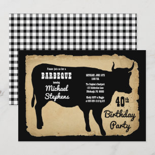 Rustic Country Cow 40th Birthday Party Barbeque Invitation