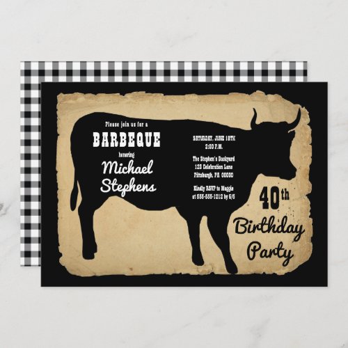Rustic Country Cow 40th Birthday Party Barbeque Invitation