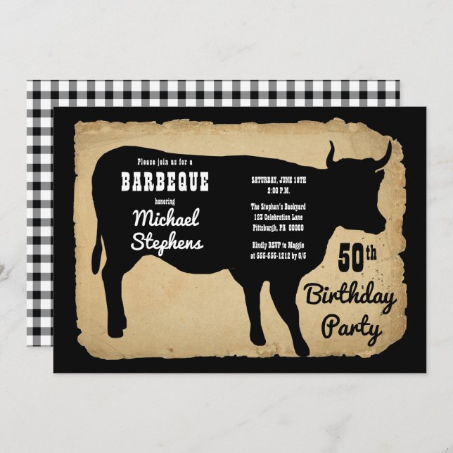 Rustic Country Cow 50th Birthday Party Barbeque Invitation (Front/Back)