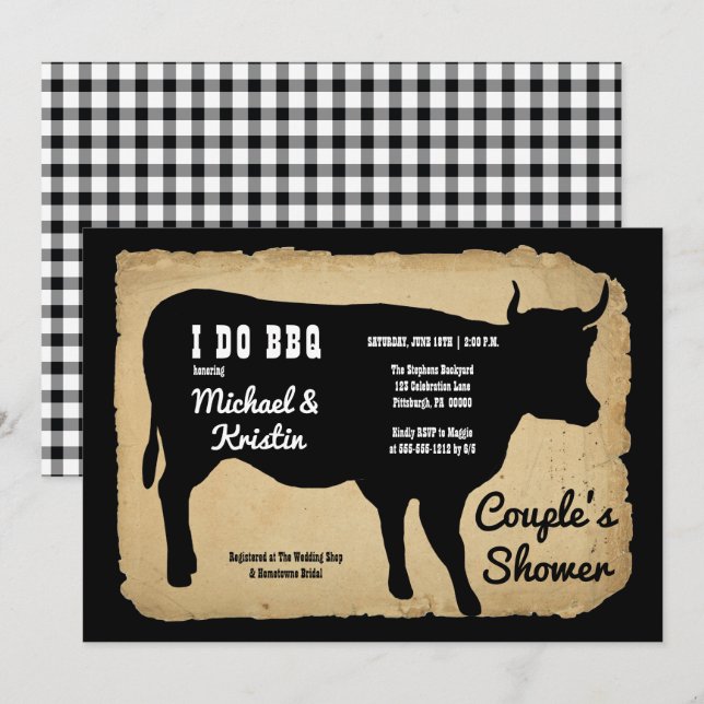 Rustic Country Cow Couple's Shower I DO BBQ  Invitation (Front/Back)