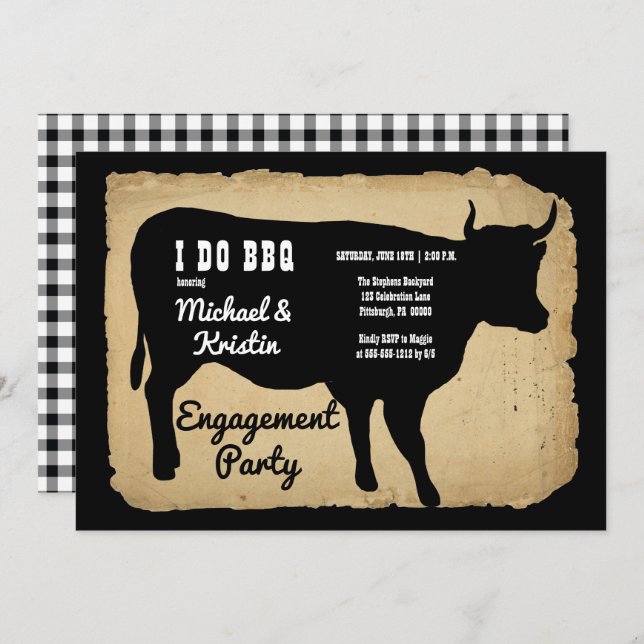 Rustic Country Cow Engagement Party I DO BBQ  Invitation (Front/Back)