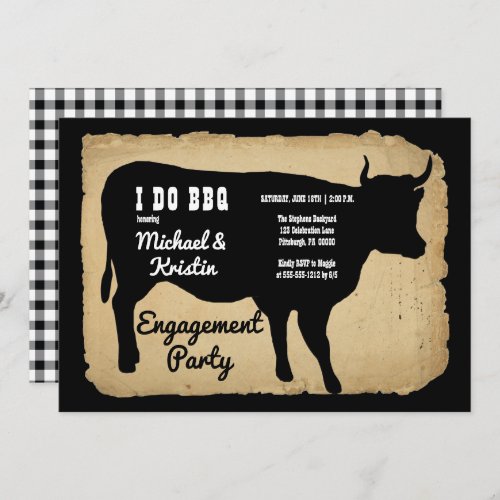 Rustic Country Cow Engagement Party I DO BBQ  Invitation