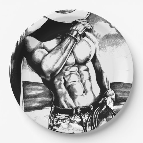 Rustic Country Cowboy Bodybuilder Weightlifter  Paper Plates