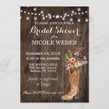 Rustic Country Cowboy Boot Bridal Shower Invite by My_Wedding_Bliss at Zazzle