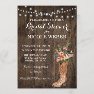 Rustic Country Cowboy Boot Bridal Shower Invite