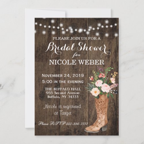 Rustic Country Cowboy Boot Bridal Shower Invite