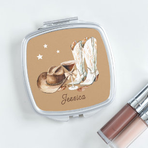 Rustic Country Cowboy Boots Brown Western Cowgirl Compact Mirror