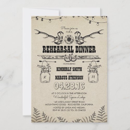 Rustic Country Cowboy Boots Rehearsal Dinner Invitation