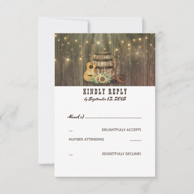 Rustic Country Cowboy Boots Wedding RSVP (Front)