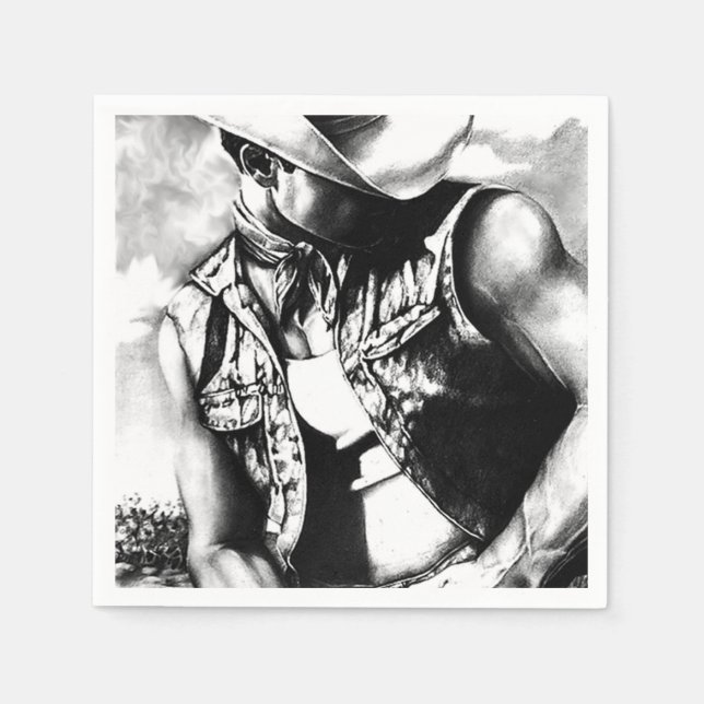 Rustic Country Cowboy Cool Charcoal Drawing     Paper Napkins (Front)