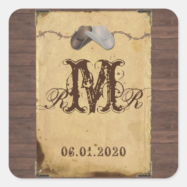 Rustic Country Cowboy Hats Monogram Sticker (Front)