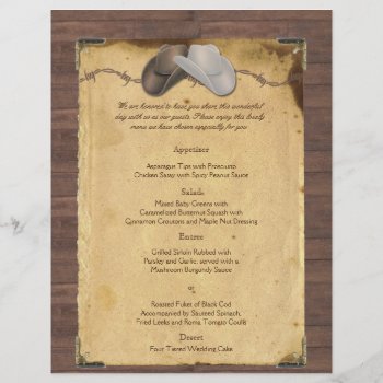 Rustic Country Cowboy Hats Wedding Menu by NoteableExpressions at Zazzle