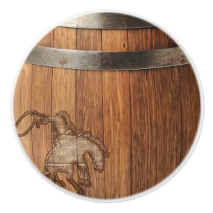 Rustic Country Cowboy Western Rodeo Wooden Barrel Ceramic Knob
