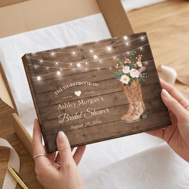Rustic Country Cowgirl Boots Floral Bridal Shower Guest Book (Creator Uploaded)