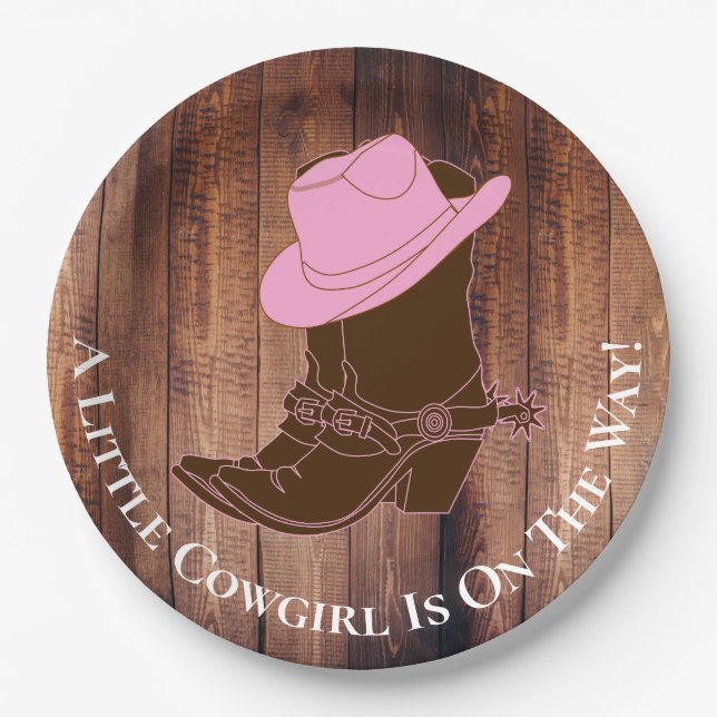 Rustic Country Cowgirl Boots & Hat Baby Shower Paper Plates (Front)