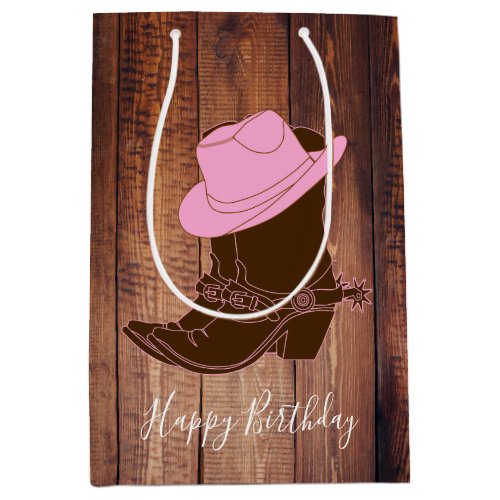 Rustic Country Cowgirl Boots  Hat Barn Wood Plank Medium Gift Bag