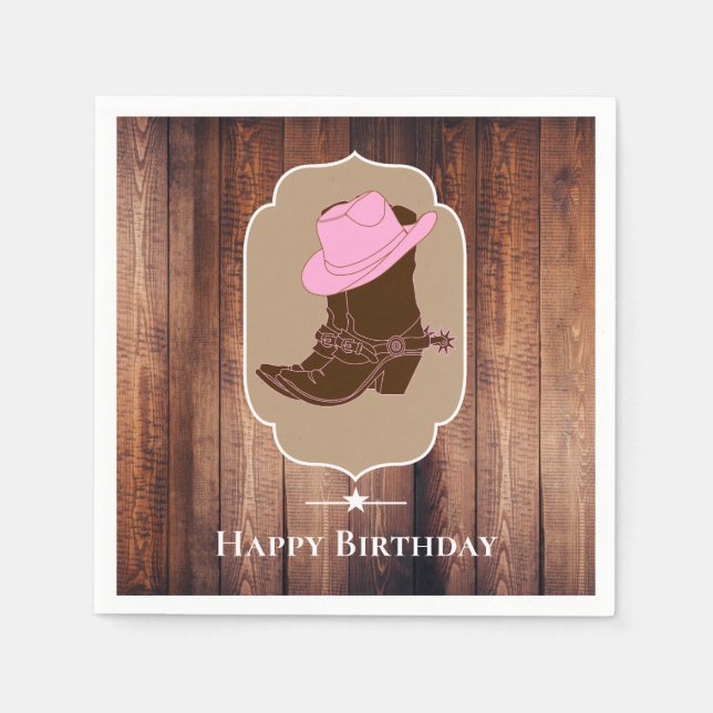 Rustic Country Cowgirl Boots & Hat | Personalized Napkins (Front)