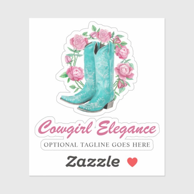 Rustic Country Cowgirl Boots & Shabby Roses Logo Sticker (Sheet)