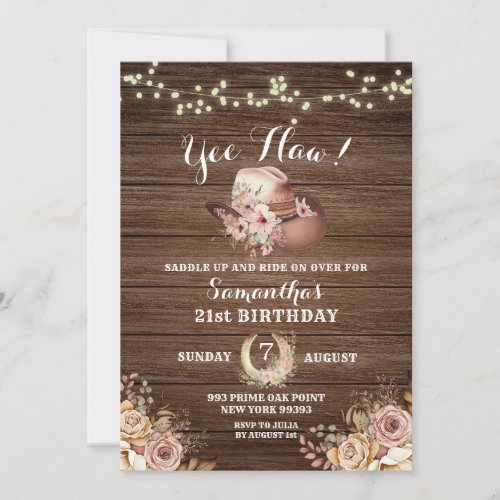 Rustic Country Cowgirl Floral Birthday Invitation