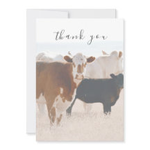 Rustic Country Cows In Field Flat Thank You Card