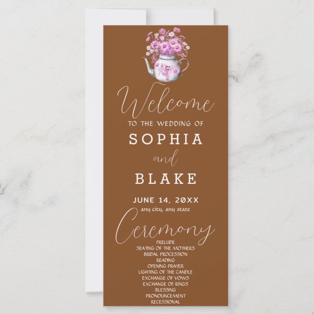 Rustic Country Daisies Tawny Brown Wedding Program (Front)