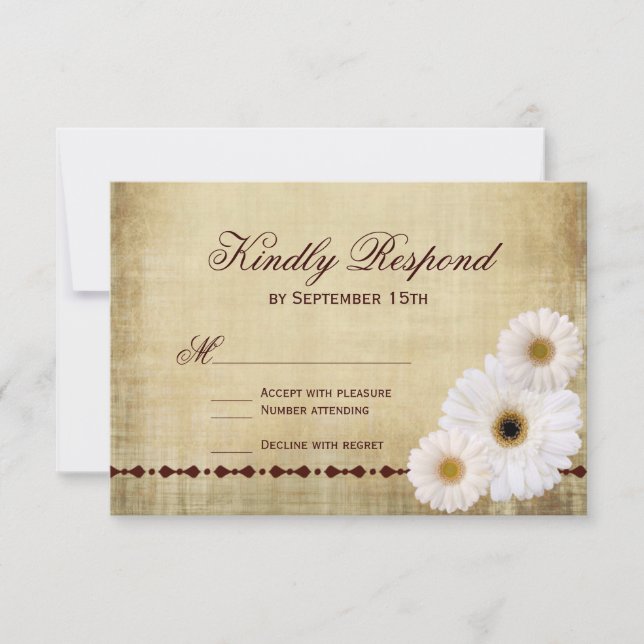 Rustic Country Daisies Vintage Wedding RSVP Cards (Front)