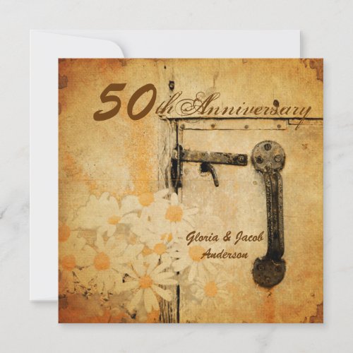 rustic country daisy 50th wedding anniversary invitation