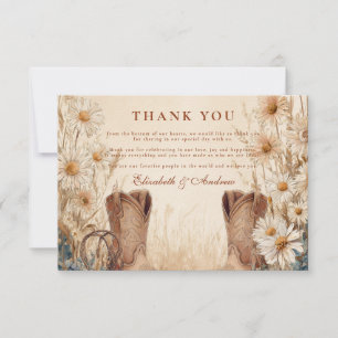 Rustic Country Daisy Boots Wedding Thank You Card