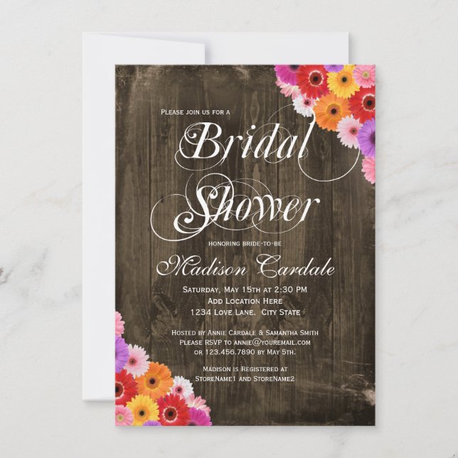 Rustic Country Daisy Bridal Shower Invitations (Front)