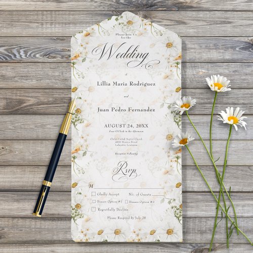Rustic Country Daisy Floral Dinner All In One Invitation