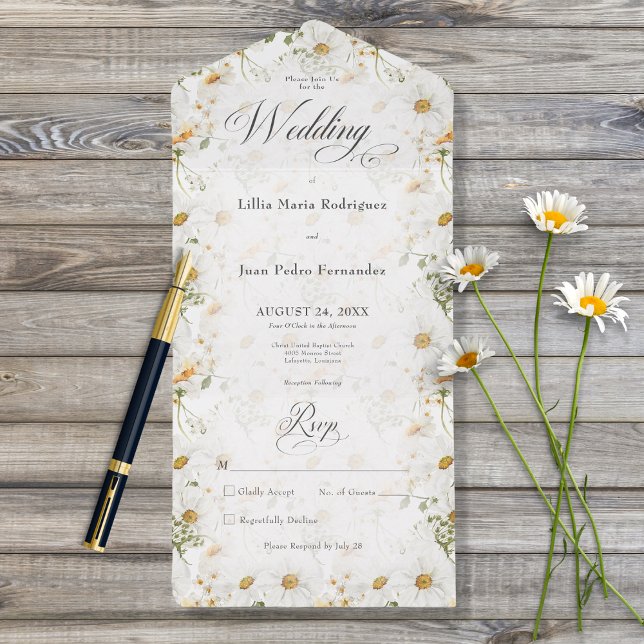 Rustic Country Daisy Floral No Dinner All In One Invitation (Creator Uploaded)