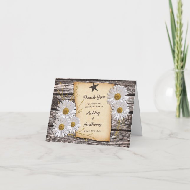 Rustic Country Daisy Floral Wedding Thank You (Front)