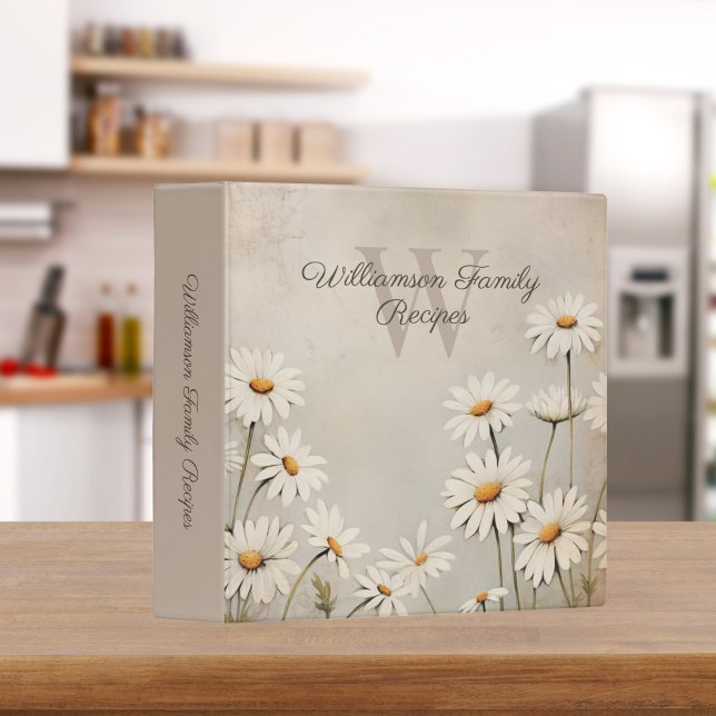 Rustic Country Daisy Monogram Recipe  3 Ring Binder (Creator Uploaded)