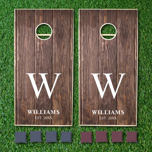 Rustic Country Dark Barn Wood Personalized Cornhole Set