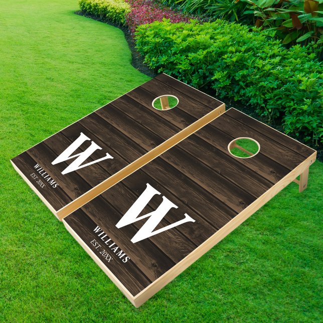 Rustic Country Dark Barn Wood Personalized Cornhole Set (Creator Uploaded)